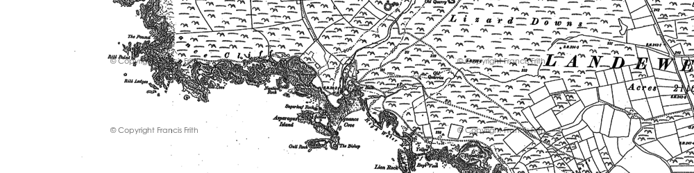 Old map of Kynance Cove in 1878
