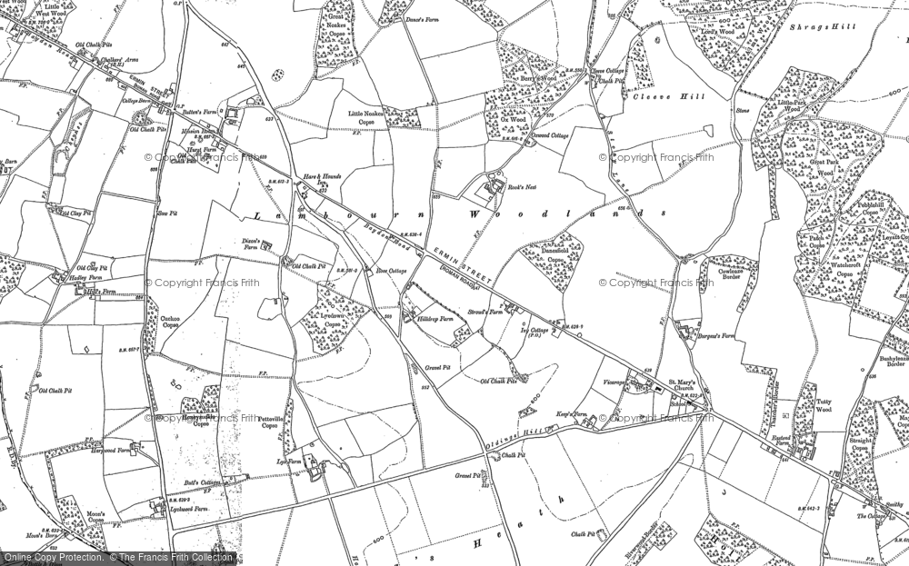 Old Map of Historic Map covering Baydon Wood in 1909