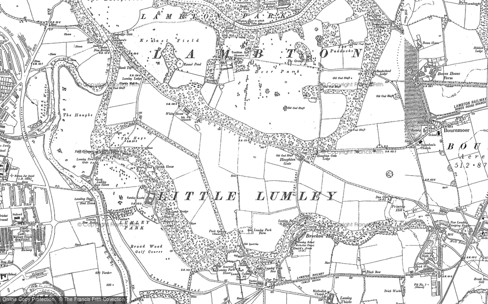 Old Map of Historic Map covering Lumley Castle in 1895