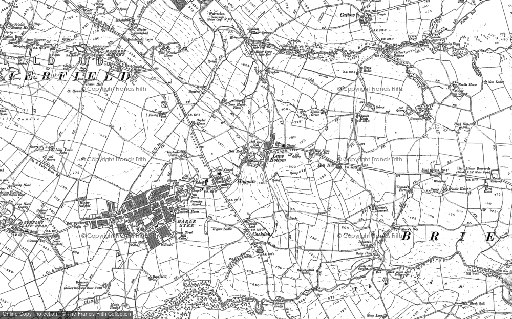 Old Map of Historic Map covering Thursden Brook in 1891