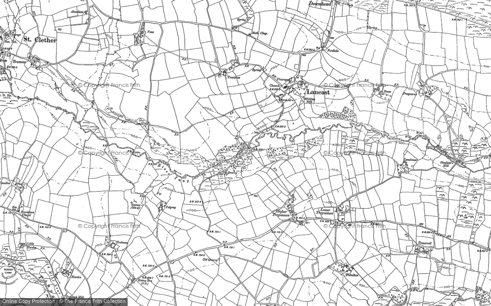 Old Map of Historic Map covering Laneast Downs in 1882