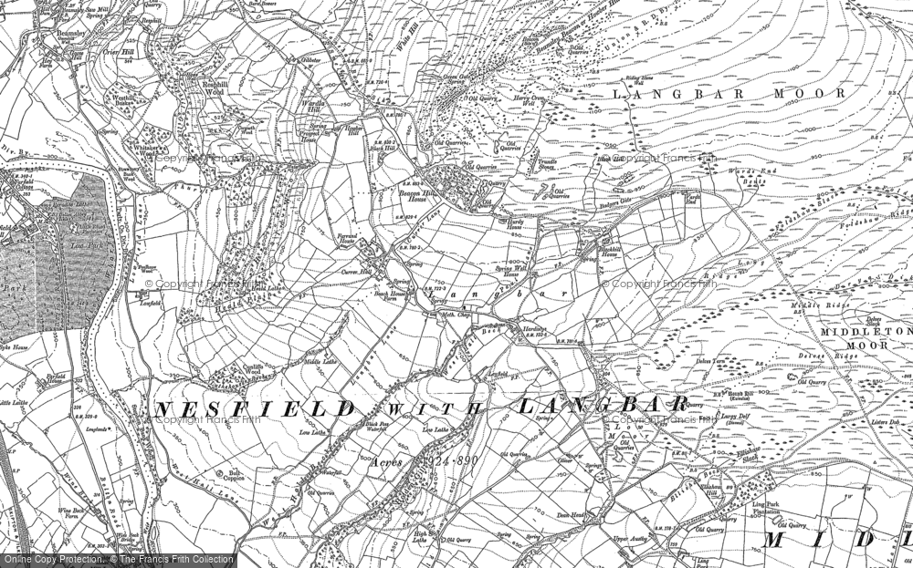 Old Map of Historic Map covering Langbar Moor in 1906