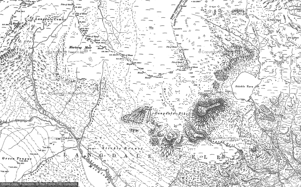 Old Map of Historic Map covering Bow Fell in 1898