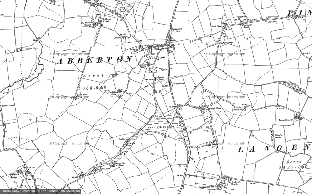 Old Map of Historic Map covering Langenhoe Hall in 1895