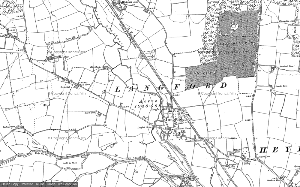 Old Map of Historic Map covering Langford Grove in 1895