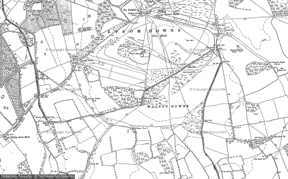 Old Map of Historic Map covering Tattenham Corner in 1895