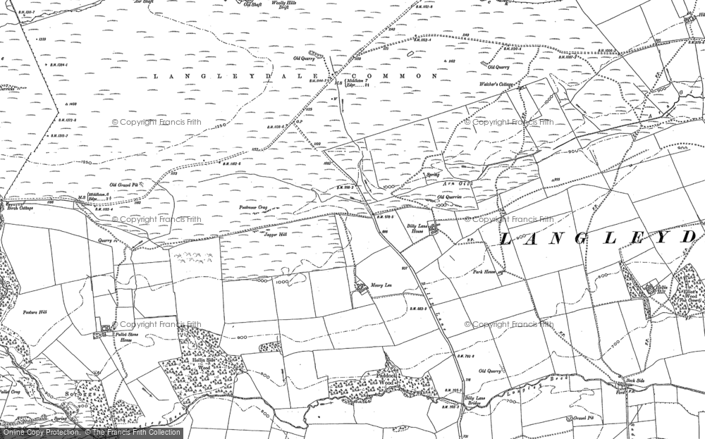 Old Map of Historic Map covering Langley Beck in 1896