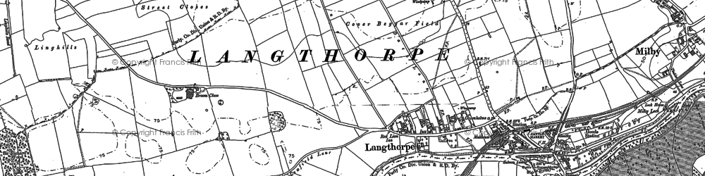 Old map of Langthorpe in 1889
