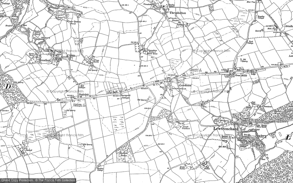Old Map of Historic Map covering Stowford in 1883