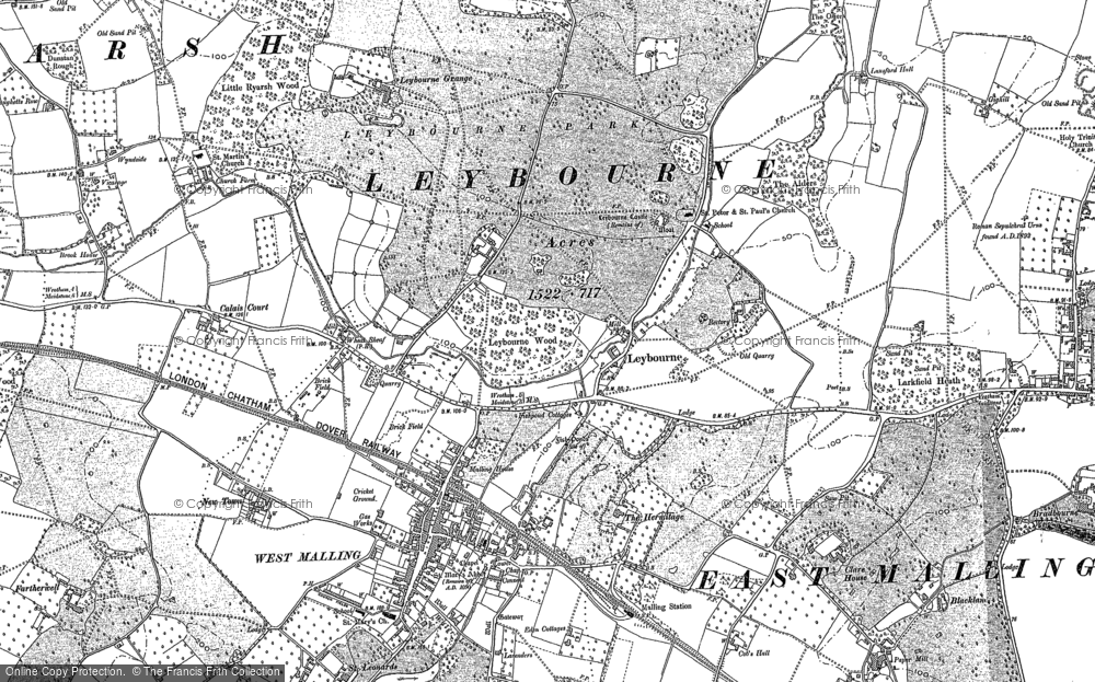 Old Map of Historic Map covering Birling Ashes in 1895