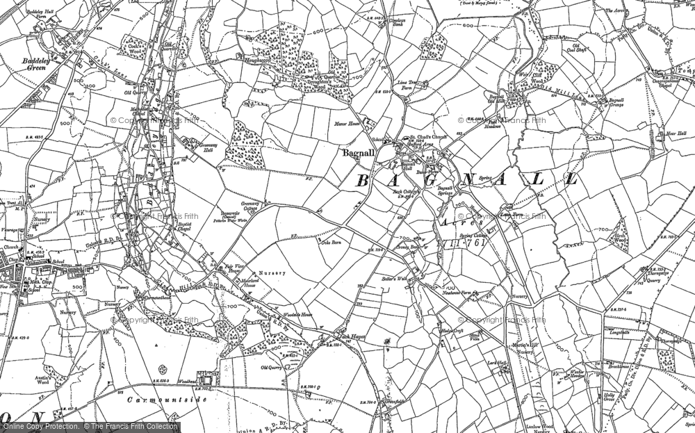 Old Map of Historic Map covering Baddeley Edge in 1878