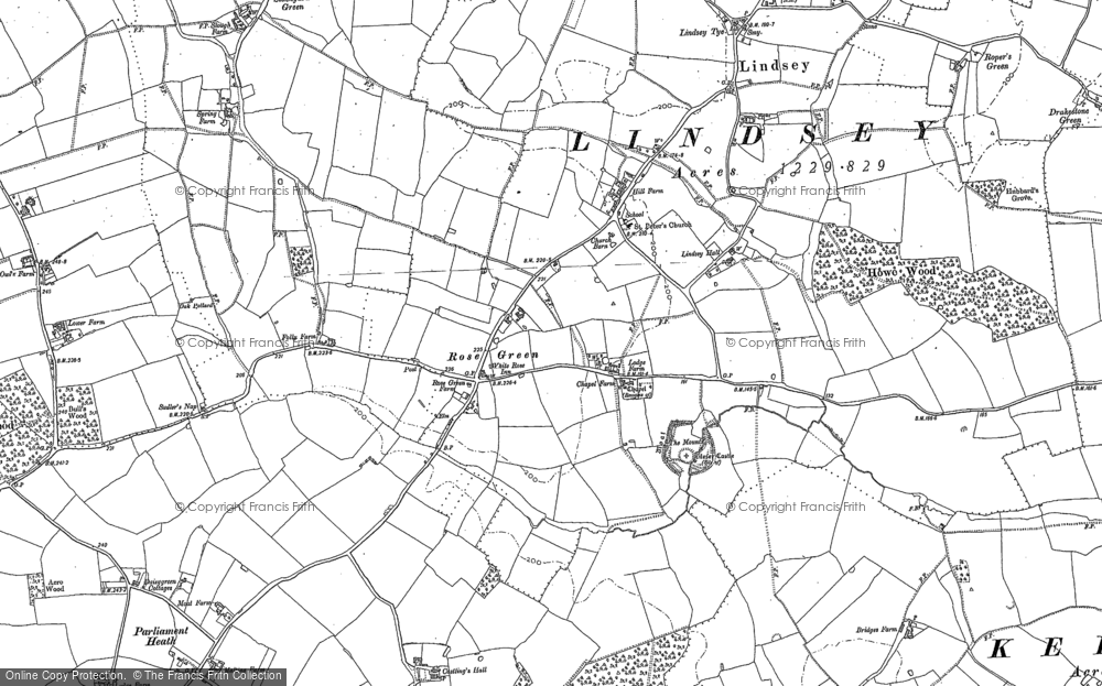 Old Map of Historic Map covering Kersey Tye in 1885