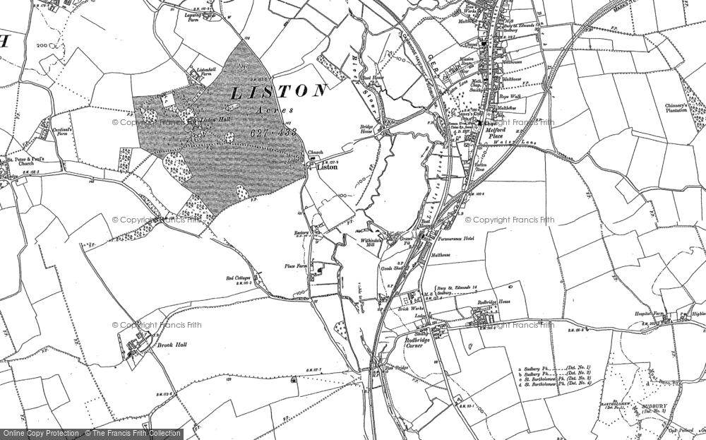 Old Map of Historic Map covering Liston Garden in 1885