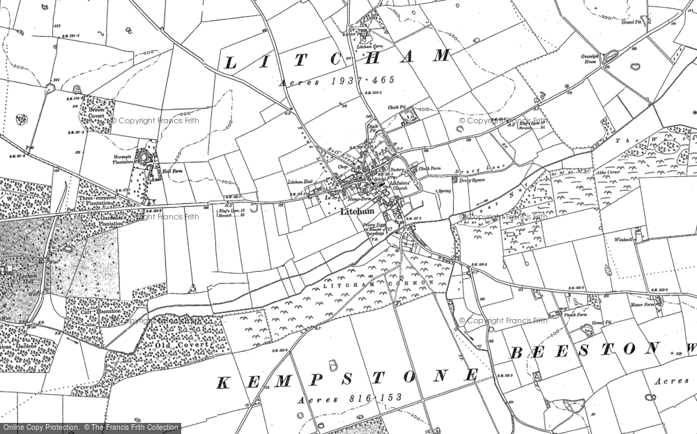 Old Map of Litcham, 1883 - 1884 in 1883