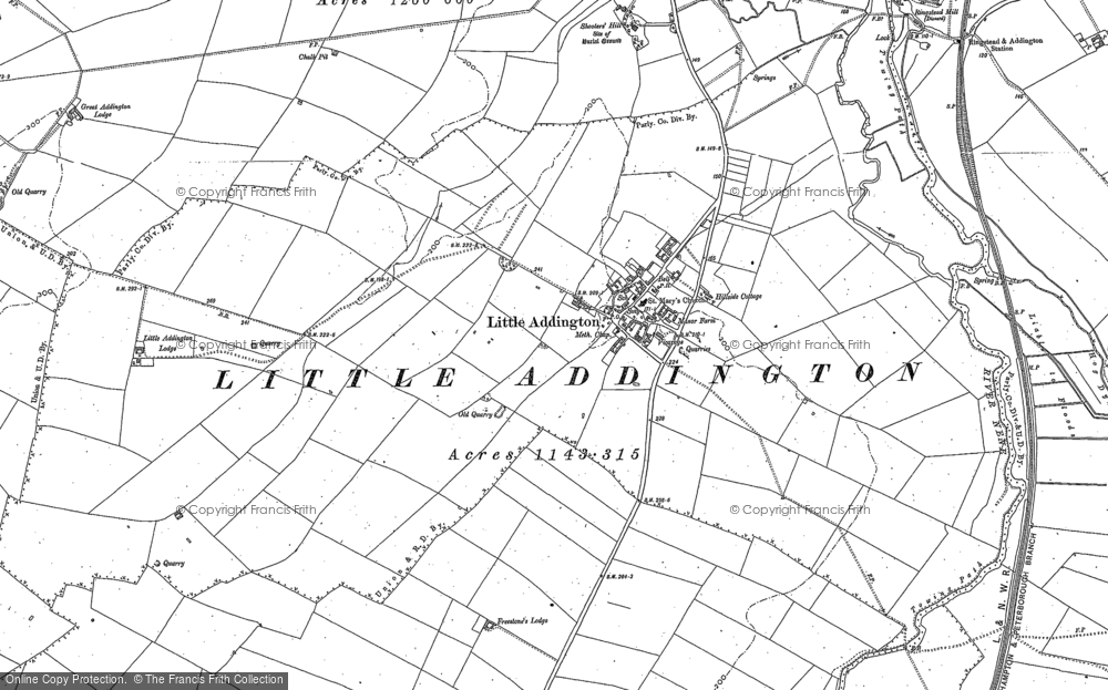 Old Map of Little Addington, 1884 in 1884