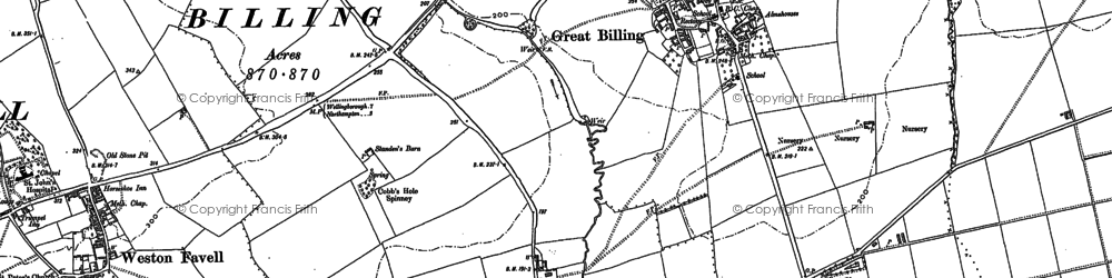 Old map of Little Billing in 1884