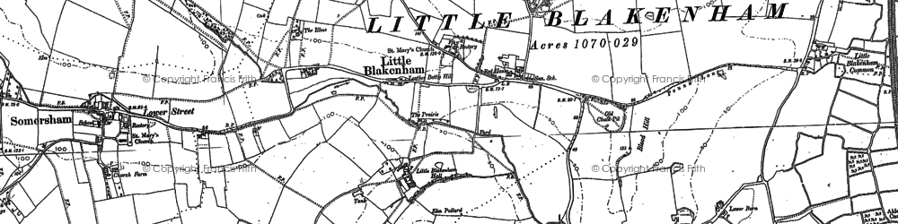 Old map of Little Blakenham in 1881
