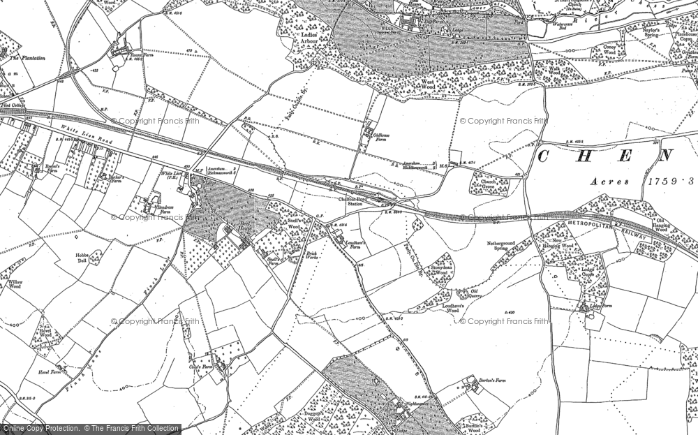 Old Map of Historic Map covering Lane Wood in 1923