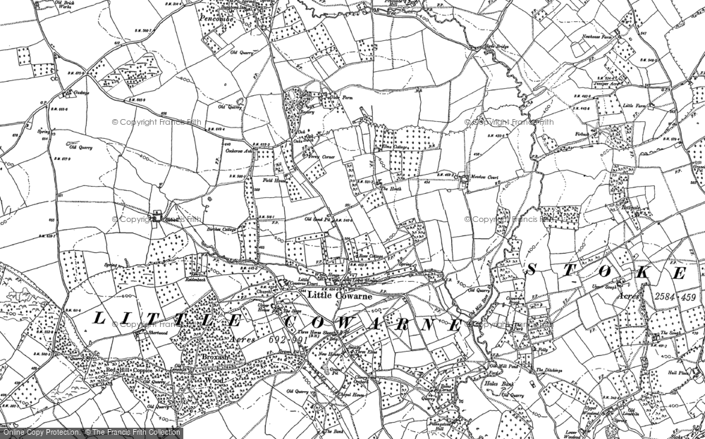 Old Map of Historic Map covering Bleak Acre in 1885