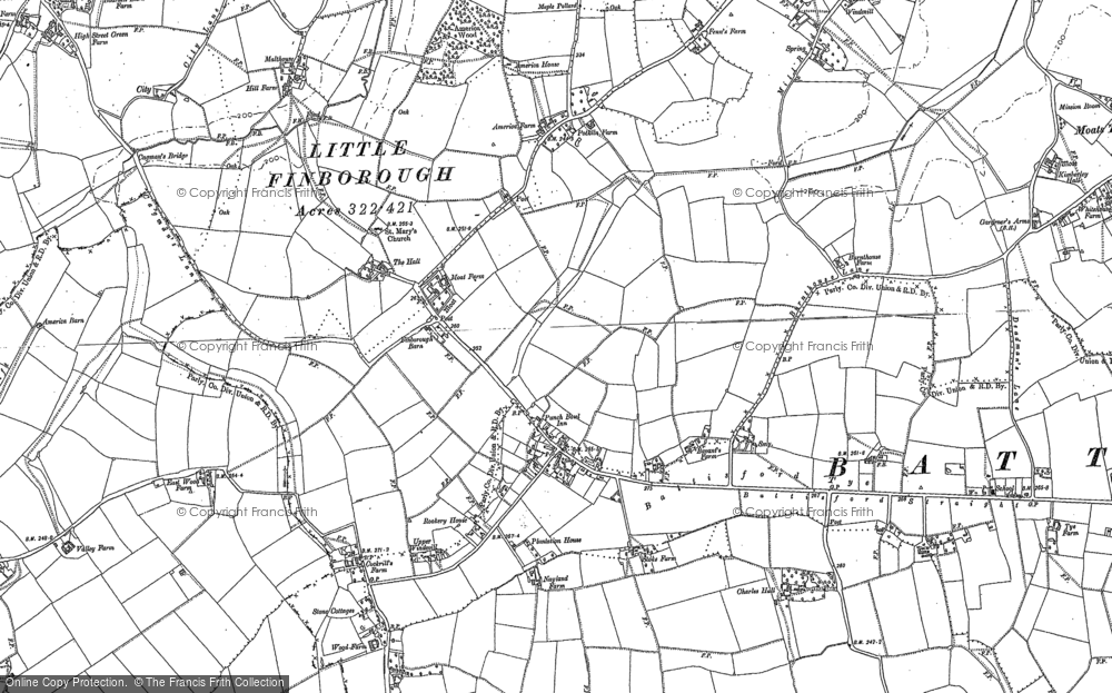 Old Map of Little Finborough, 1884 in 1884