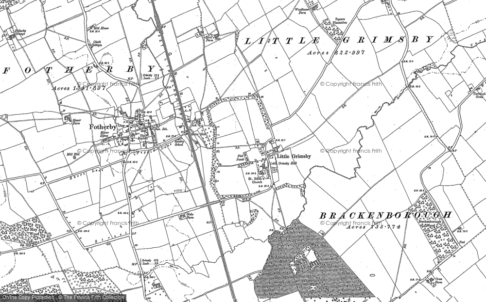 Old Map of Historic Map covering Brackenborough Village in 1886