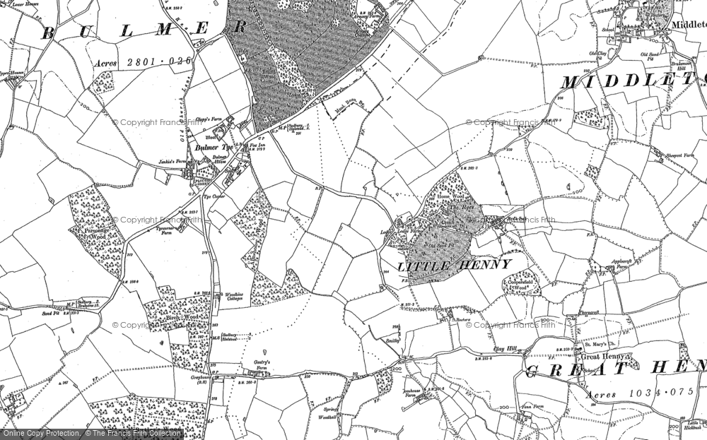Old Map of Historic Map covering Bulmer Tye in 1896