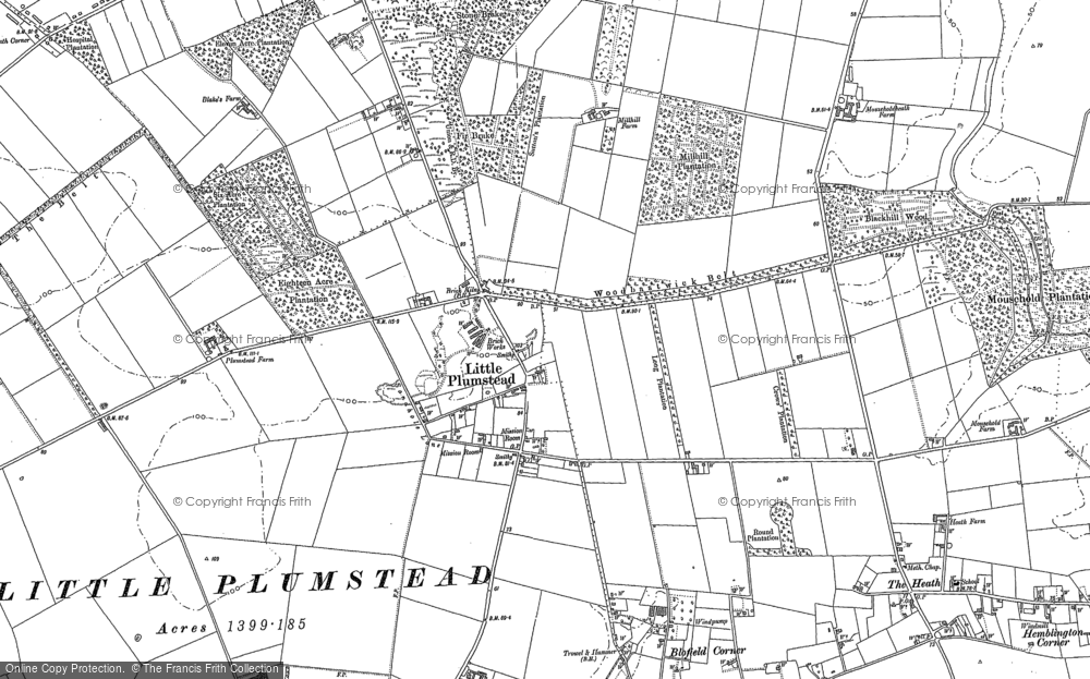 Old Map of Historic Map covering Blofield Corner in 1881