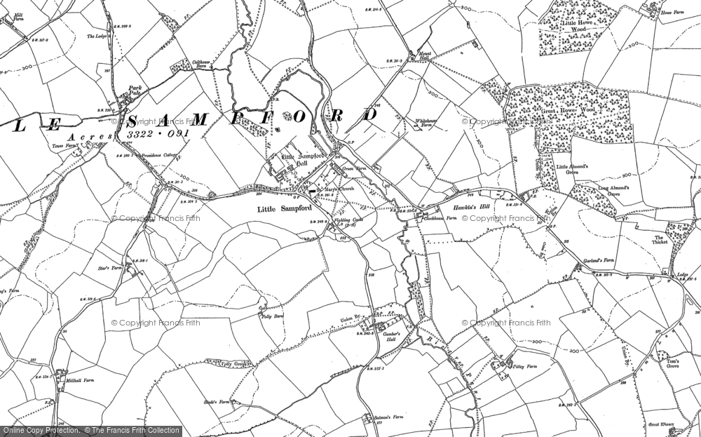 Old Map of Historic Map covering Hawkin's Hill in 1896