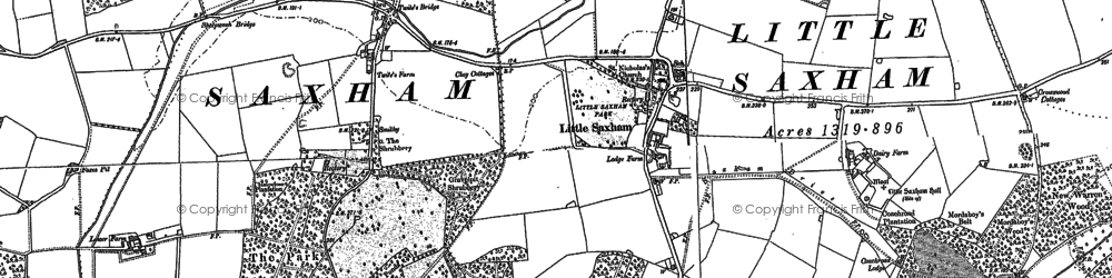 Old map of Little Saxham in 1883