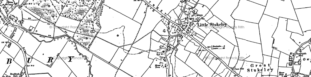 Old map of Little Stukeley in 1885