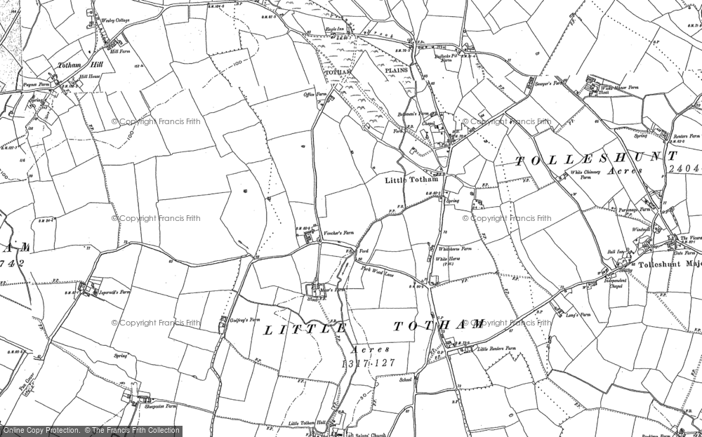 Old Map of Historic Map covering Totham Plains in 1895