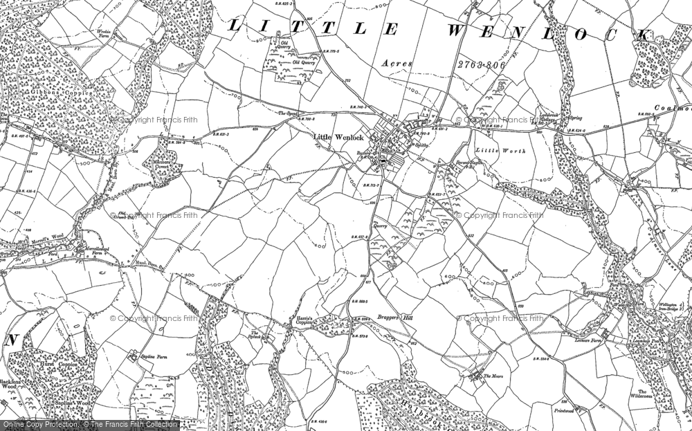 Old Map of Historic Map covering Braggers Hill in 1882