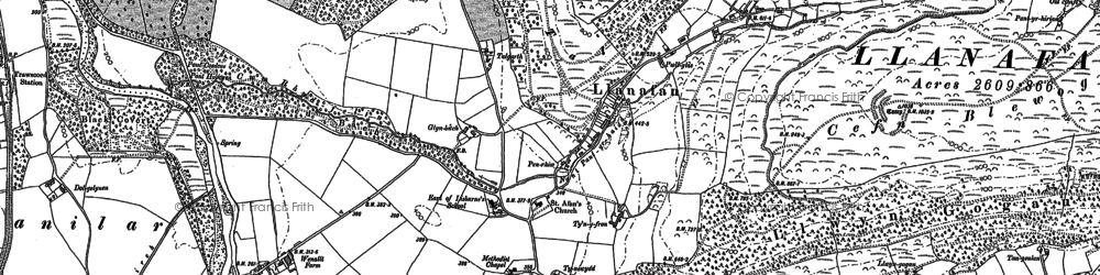 Old map of Llanafan in 1886
