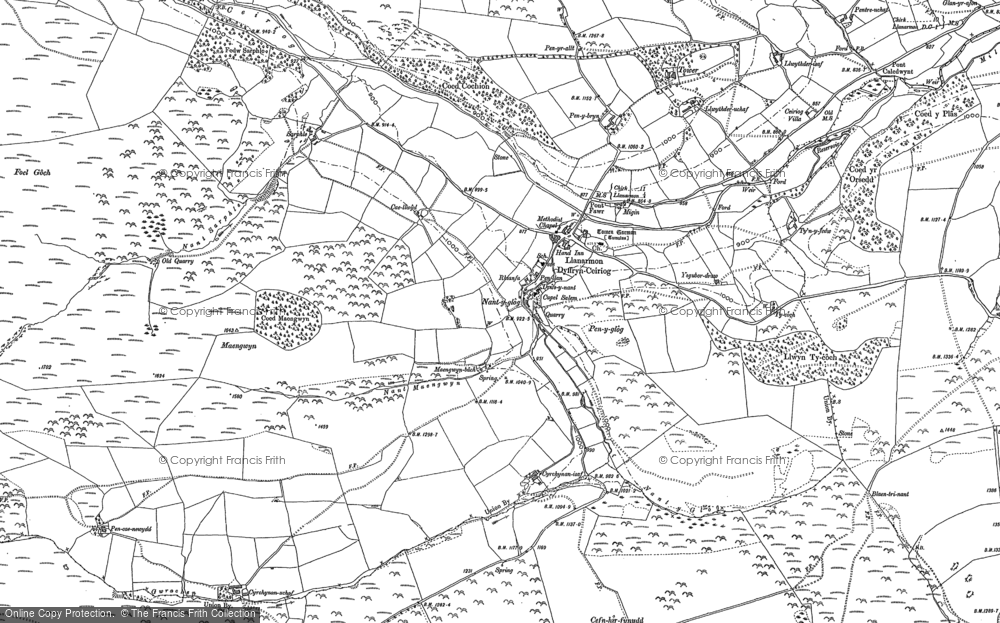 Old Map of Llanarmon Dyffryn Ceiriog, 1910 in 1910