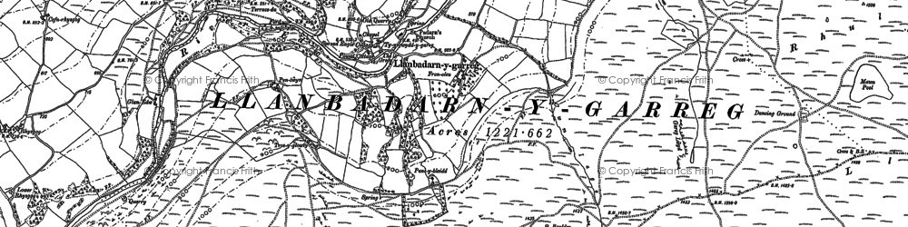 Old map of Llanbadarn-y-garreg in 1902