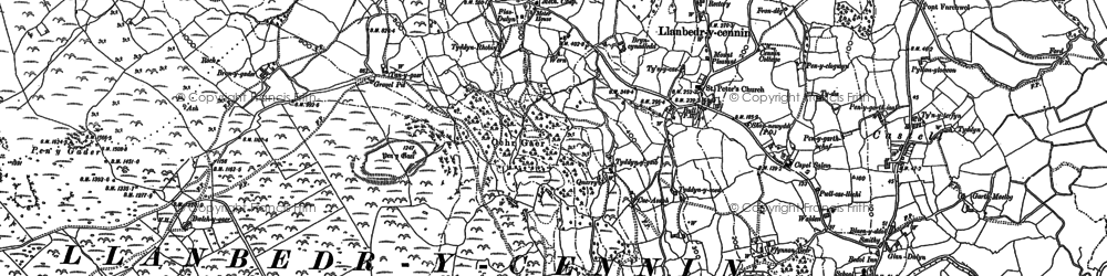 Old map of Llanbedr-y-cennin in 1887