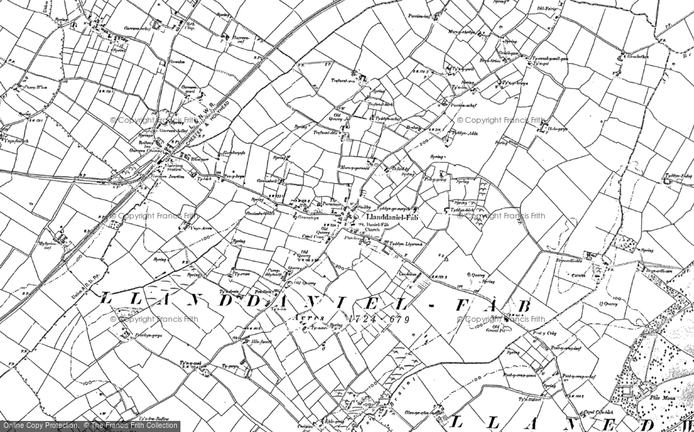 Old Map of Historic Map covering Bryncelli Ddu in 1888