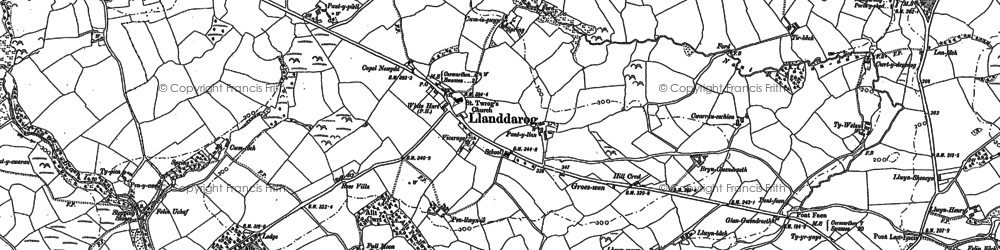 Old map of Llanddarog in 1886