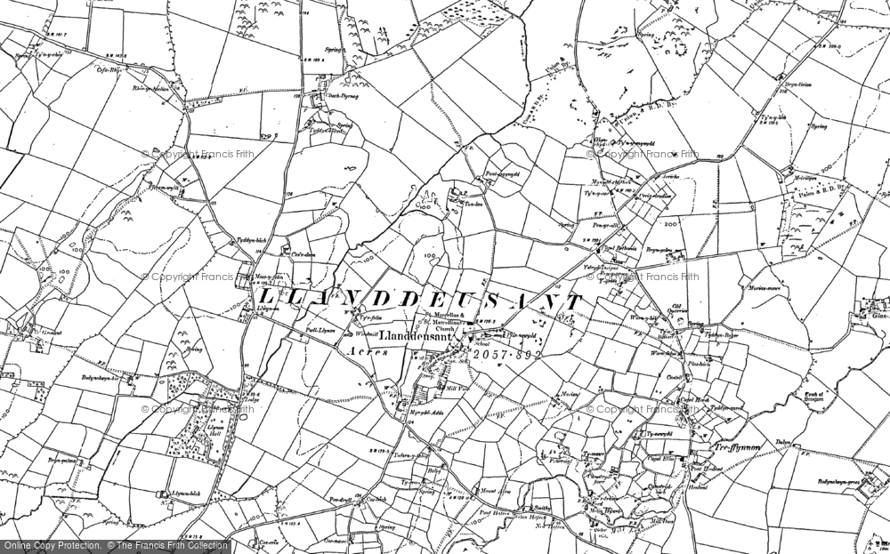 Old Map of Historic Map covering Brwynog in 1886