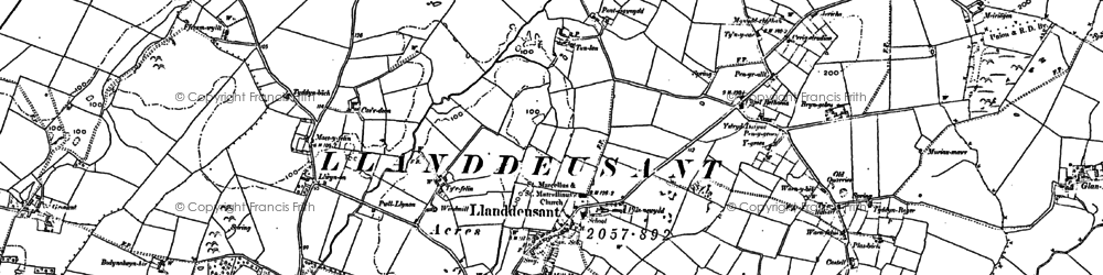 Old map of Llanddeusant in 1886