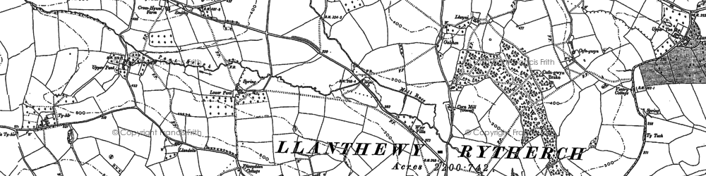 Old map of Llanddewi Rhydderch in 1899