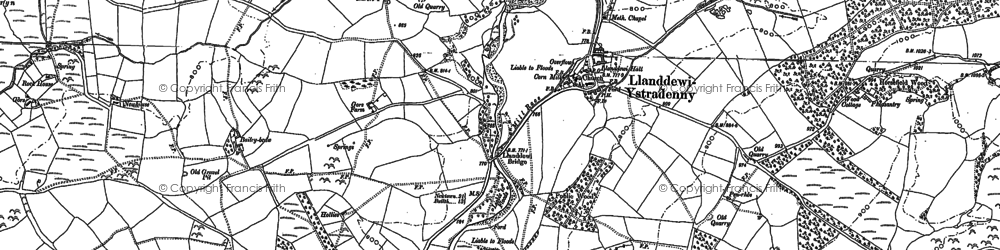 Old map of Llanddewi Ystradenni in 1887