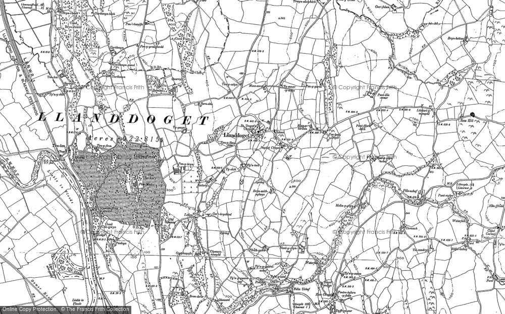 Old Map of Llanddoged, 1910 - 1911 in 1910