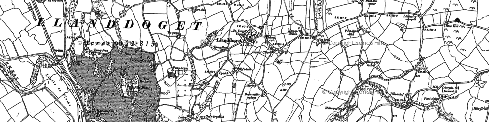 Old map of Llanddoged in 1910