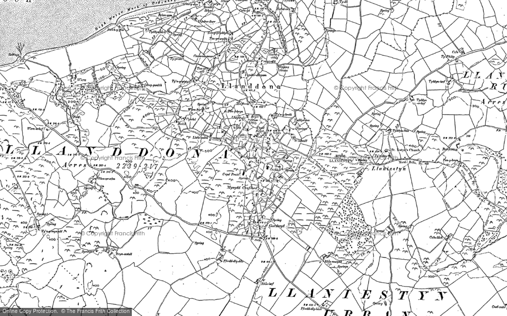Old Map of Historic Map covering Bryn Cogail in 1888