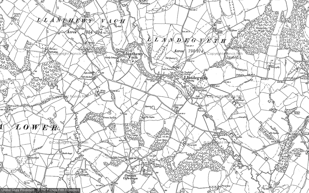 Old Map of Historic Map covering Llanddewi Fach in 1899