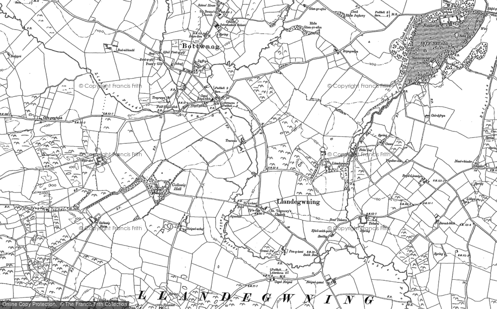 Old Map of Historic Map covering Bryn Llewelyn in 1888