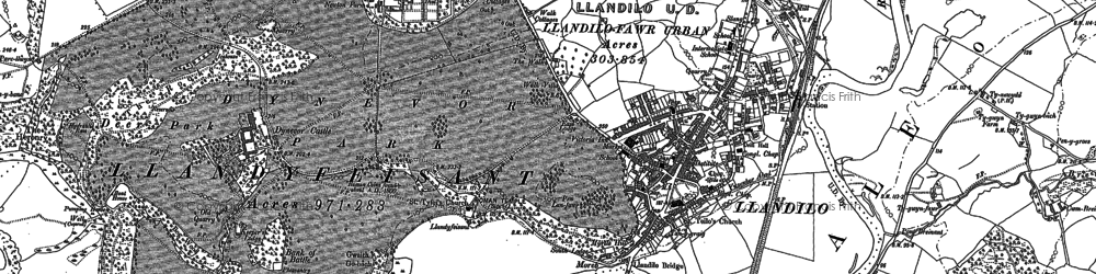 Old map of Llandeilo in 1885
