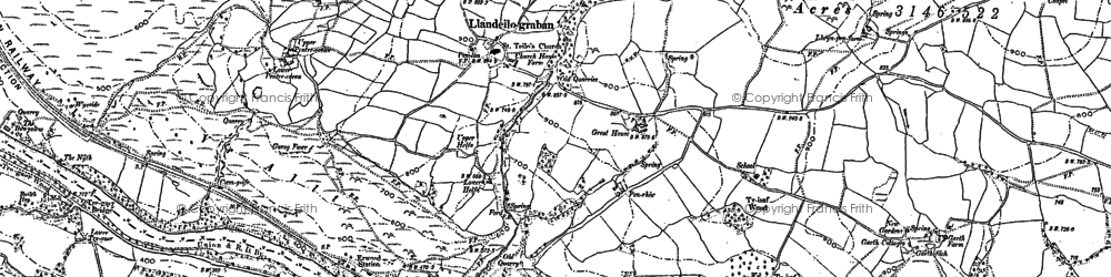 Old map of Llandeilo Graban in 1902