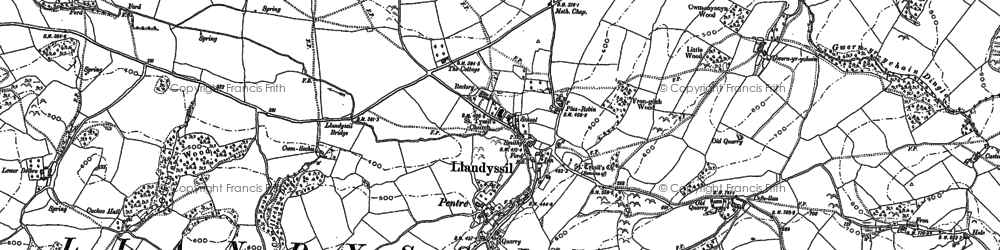 Old map of Llandyssil in 1887